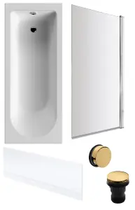 Round Single Ended Bath, Front Panel, Square Screen, Brushed Brass Waste -1700x700mm