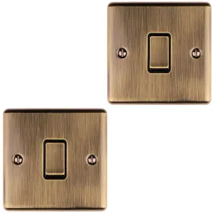 2 PACK 1 Gang 20A Single Light Switch ANTIQUE BRASS & BLACK 2 Way Metal Rocker