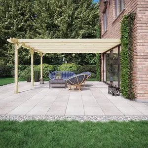 Wall Mounted Double Premium Pergola 3 Posts - Wood - L480 x W660 x H270 cm - Light Green