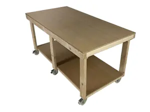 Workbench MDF top, large heavy-duty table (H-90cm, D-90cm, L-240cm) with wheels