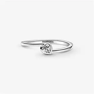 Pandora Clear Tilted Heart Solitaire Ring - Sterling Silver / Cubic Zirconia - Sz. 56