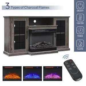 Electric Fire Suite,3 Sided Fireplace Heater with Fire Surround Set,Fireplace TV Stand Cabinet with Storage Shelf