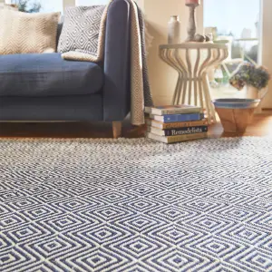 Woven Indoor Outdoor Washable Diamond Reversible Rug Denim Blue - 120cm x 170cm