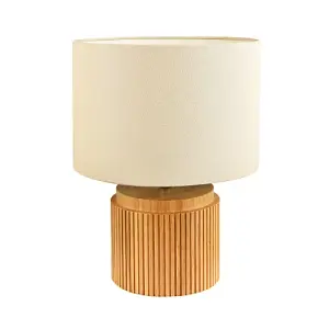 Classic and Stylish Real Wooden Table Lamp with Natural Cream Linen Fabric Shade