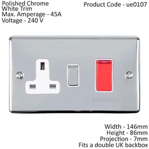 45A DP Oven Switch & Single 13A Switched Power Socket CHROME & White Trim