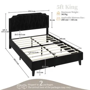 Upholstered Bed Frame with with Button-Tufted Headboard Black / King