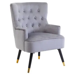 Interiors by Premier Grey Velvet Tufted Chair, High quality Velvet Dining Chair, HighBack Grey Accent Armchair