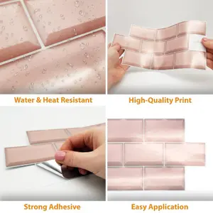 Walplus Blush Pink Subway Brick Tile Stickers 2D Multipack 48Pcs