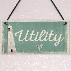 Red Ocean Utility Room Sign Hanging Wall Plaque Seaside Nautical GIFT Shabby Chic Vintage House Sign Gifts