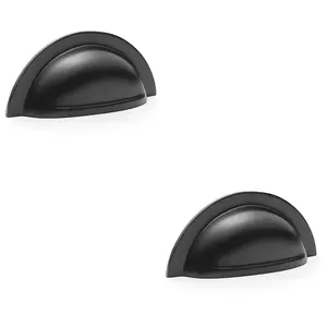 2 PACK - Ridged Cup Handle - Matt Black - 76mm Centres Solid Brass Shaker Drawer Pull