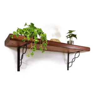 Wooden Rustic Shelf with Bracket WPRP Black 220mm 9 inches Dark Oak Length of 190cm