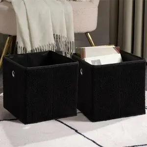 OHS Boucle Cube Folding Space Saving Storage Boxes, Black - 4 Pack