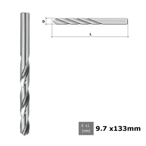 Quality Drill Bit For Metal HSS DIN 338 Silver - Diameter 9.7mm - Length 133mm