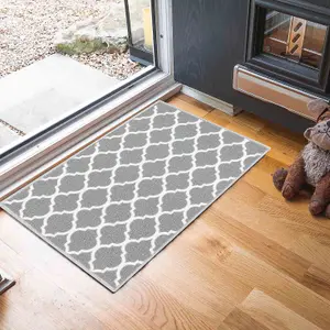 Machine Washable Trellis Design Anti Slip Doormats Grey 67x120 cm