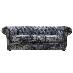 Chesterfield Handmade 3 Seater Sofa Abstract Print Soft Fabric In Classic Style