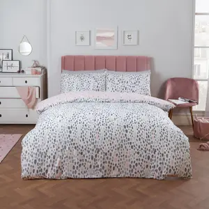 Dreamscene Dalmatian Print Duvet Cover Pillowcase Bedding, Blush/Grey - Double