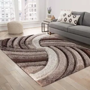 Modern Soft Swirl Shimmer Shaggy Area Rugs Bronze 80x150 cm