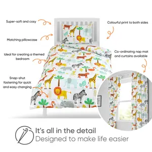 Bloomsbury Mill - Safari Adventure Kids Double Bed Duvet Cover and Pillowcases Set - Double - 200 x 200cm