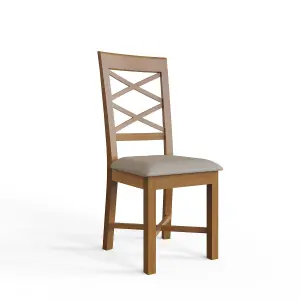 FWStyle Solid Oak Cross Back Dining Chairs Set Of 2 Natural Lacquered Finish