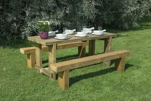 Refectory Table and Sleeper Bench Set - 1.8m