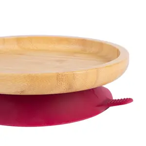 Tiny Dining - Children's Bamboo Suction Round Plate - Red