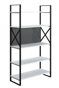 Meta Bookcase Free Standing Storage Shelf with Metal Frame, 86 x 35 x 165 cm 5 Display Shelves, Bookshelf, Open Cabinet, White