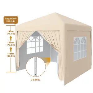 SunDaze Garden Pop Up Gazebo Party Tent Camping Marquee Canopy with 4 Sidewalls Carrying Bag Beige 3x3M