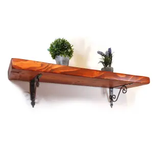 Wooden Shelf with Bracket WOZ 140x110mm Silver 145mm Teak Length of 140cm