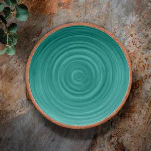 Purely Home Rustic Swirl Turquoise Melamine 12 Piece Outdoor Dinnerware Set of 4