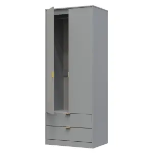 Nashville Ready assembled Contemporary Grey 2 Drawer Tall Double Wardrobe (H)1960mm (W)740mm (D)520mm