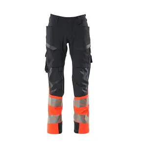 Mascot Accelerate Safe Ultimate Stretch Trousers with Thigh Pockets - Dark Navy/Hi-Vis Red   (48.5) (Leg Length - Regular)