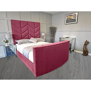 Alino Plush Velvet Maroon TV Bed Frame