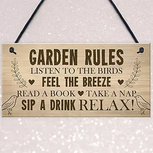 Red Ocean Garden Rules Sign Hanging Door Wall Plaque Outdoor Plaques For Garden Friendship Gift Summerhouse Sign Shed Sign