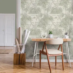 Muriva Green Tropical Fabric effect Embossed Wallpaper