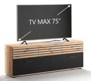 Elegant Solea 03 TV Cabinet H600mm W1680mm D380mm - Oak Artisan & Black with Pull-Down Doors