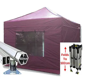 3m x 3m Compact 40 Instant Shelter Pop Up Gazebos Frame, Canopy & Sides - Burgundy