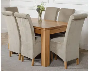 Dakota 127 x 82 cm Chunky Oak Small Dining Table and 6 Chairs Dining Set with Montana Grey Fabric Chairs