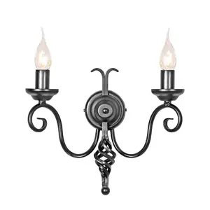 Elstead Harlech 2 Light Indoor Candle Wall Light Black with Shade