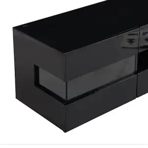 Kirsten TV Stand With Storage for Living Room and Bedroom, 1690 Wide, LED Lighting, Media Storage, Black High Gloss Finish