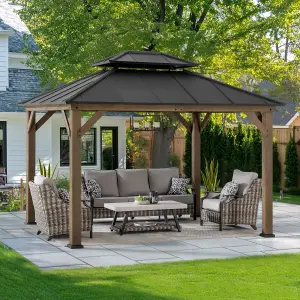 SUNJOY FSC Cedar Wood Gazebo with 2-tier steel roof - 300cm x 360cm, Anthracite