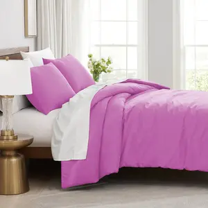 Microfibre 200 TC Plain Reversible Plain Weave Modern & Contemporary Duvet Cover Set Purple / Kingsize - 2 Standard Pillowcases