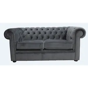 Chesterfield 2 Seater Sofa Amalfi Anthracite Black Velvet Fabric In Classic Style