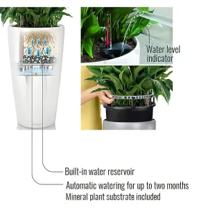 LECHUZA RONDO 75cm Tall Planter, White Self-watering Large Plant Pot with Substrate and Water Level Indicator D40 H75 cm, 22L