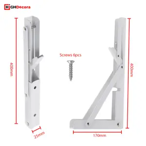 Highdecora Folding Shelf Brackets, 2 Pcs Heavy Duty Foldable Shelf Brackets Metal Wall Mounted Foldable (White, 16 inch)