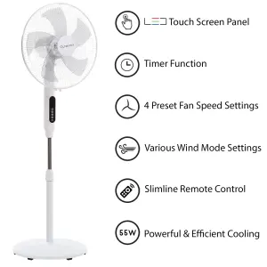 Climatik 16-Inch Pedestal Fan with Remote Control and LED Display 3 Operational Modes 80 Oscillation Adjustable Height