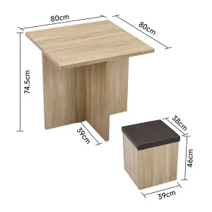 Dining Table and Chairs Set Natural Wooden Table and 4 Storage Stools Dining Set