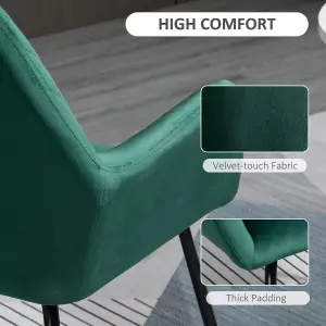 HOMCOM Modern Accent Chair, Velvet-Touch Fabric Upholstered Armchair with Metal Base for Living Room, Bedroom Dinning Room, Green