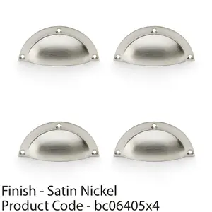 4 PACK - Half Moon Cup Handle - Satin Nickel 86mm Centres Solid Brass Shaker Drawer Pull