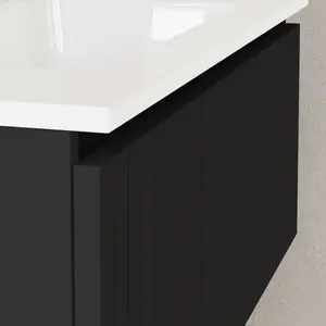 Banyetti Linea Matt Black Ribbed Wall Hung Vanity Unit 800mm x 390mm