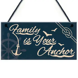 Red Ocean Seaside Family Is Your Anchor Shabby Chic Hanging Plaque Nautical Theme Bathroom/Kitchen Decor Gift Accessory